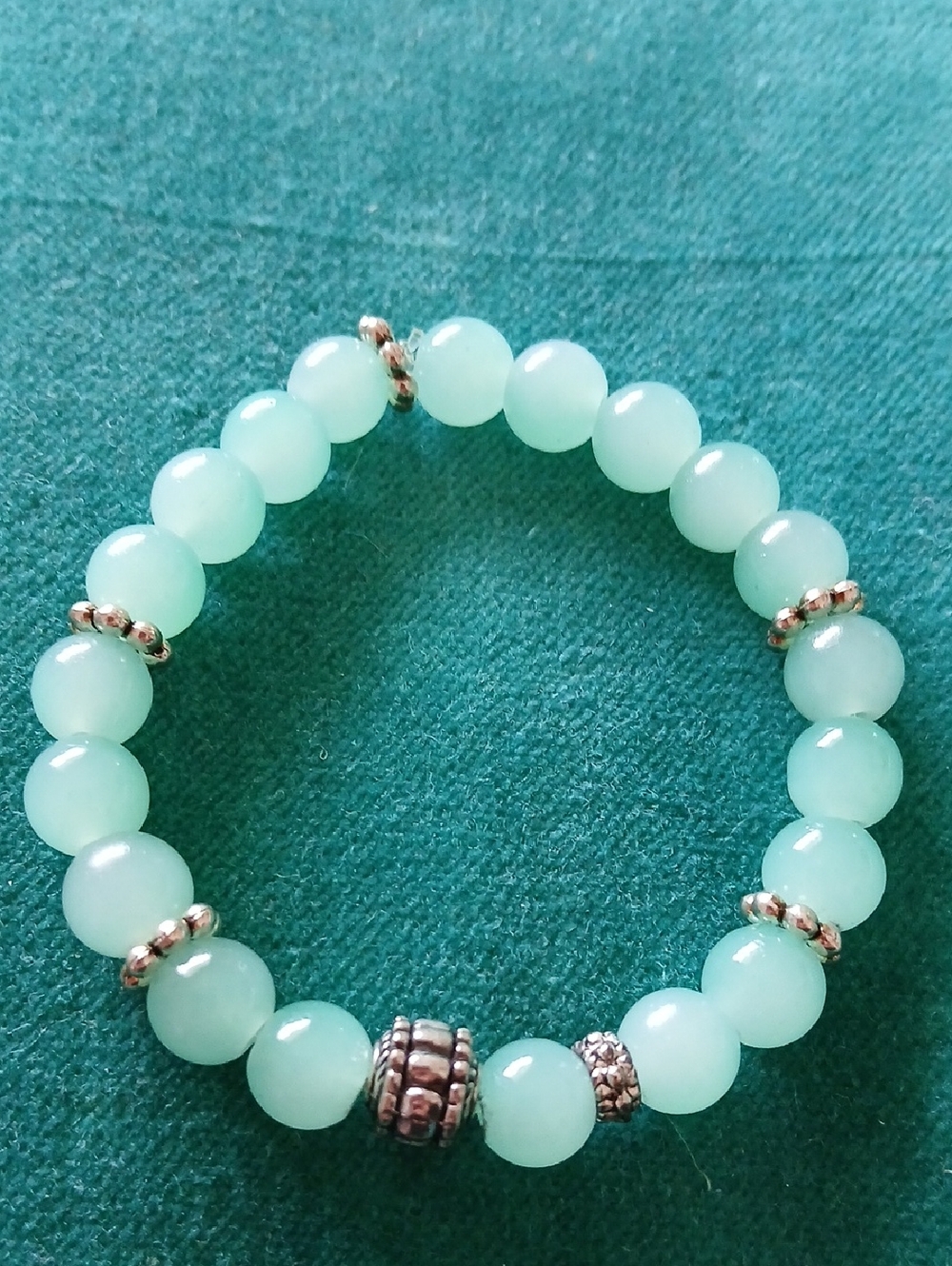 Mint Green Bead Stretch Bracelet with Silver Accents